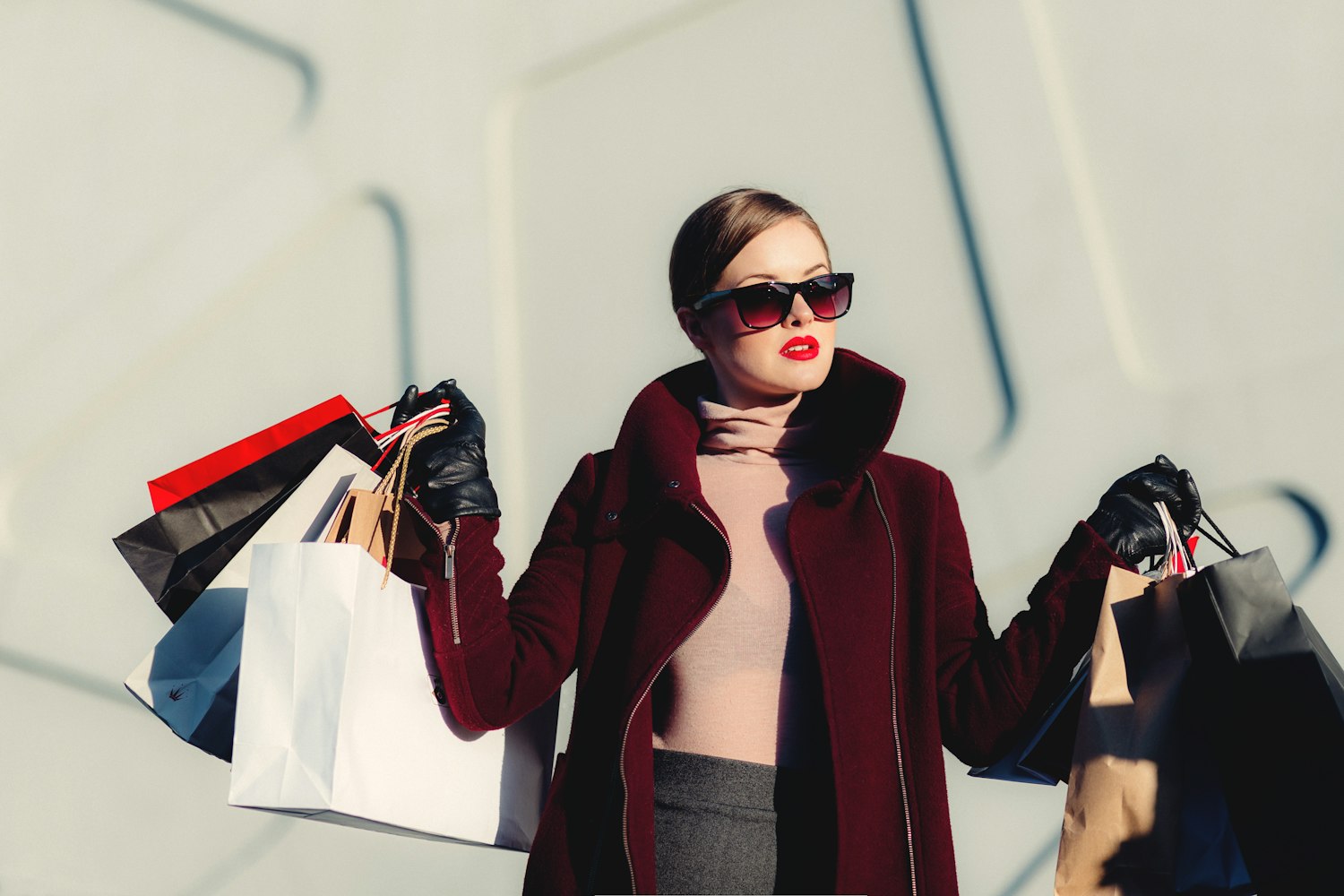 Commercial campaign frame with shopping bags in daylight